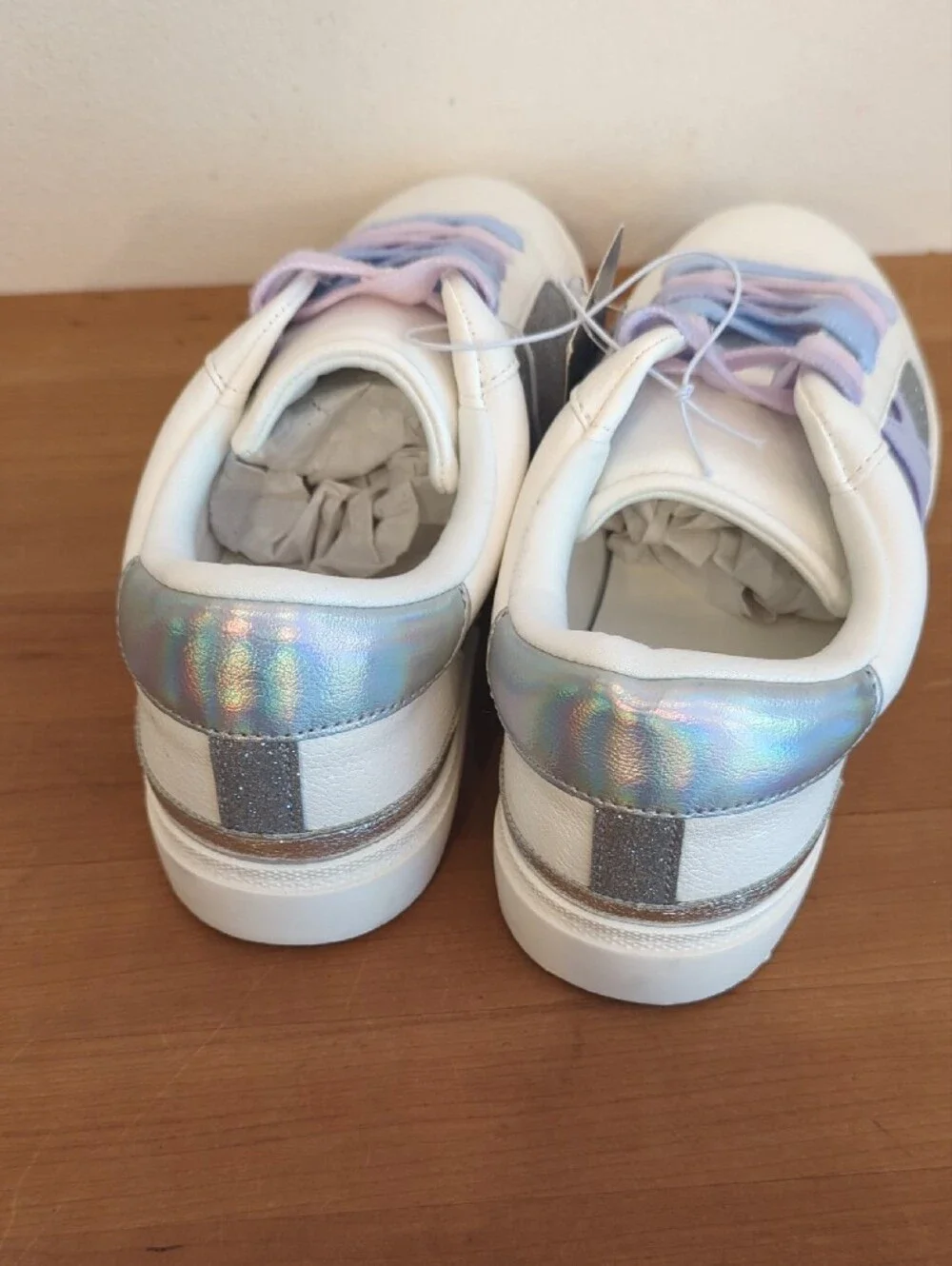 Girls Silver Kaitlyn Sneakers with Pastel Ombre Laces and Silver Glitter 5